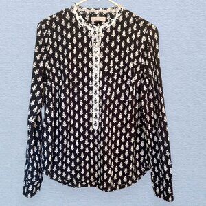 J. Crew thistle print black/white popover blouse SIZE 4
